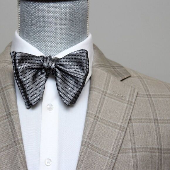 Men's Self-tied Bow Tie 100%Silk Big Butterfly S634 grey Ornament - Picture 5 of 16